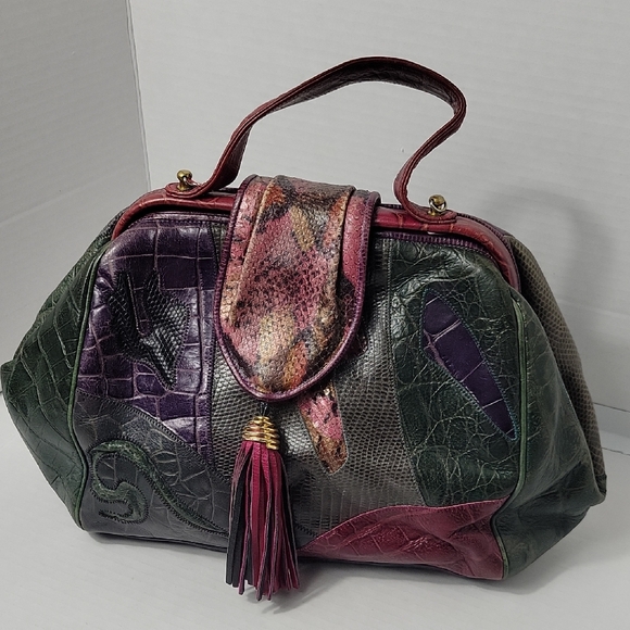 Sharif Handbags - Vintage Sharif Multicolor Leather Satchel in Green, Purple and Burgundy